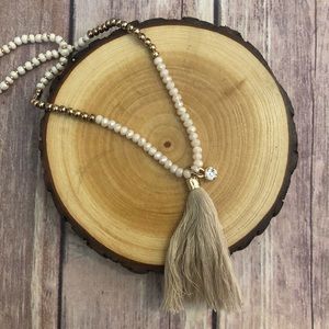 Long Beige Tassel Necklace
